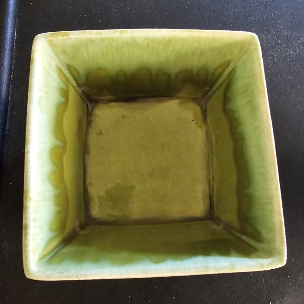 Drip Glaze Green Ceramic Square Bowl Planter - Picture 6 of 8
